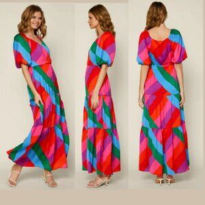 NWT Multicolor Puffy Sleeve Maxi Dress Sz 1X